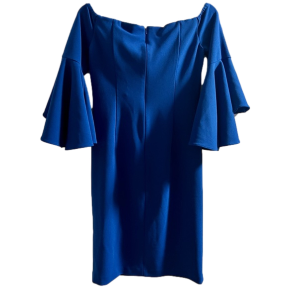 Women’s Calvin Klein Blue Off The Shoulder Cocktail Dress w/ Bell Sleeves Size 6 - Picture 2 of 5